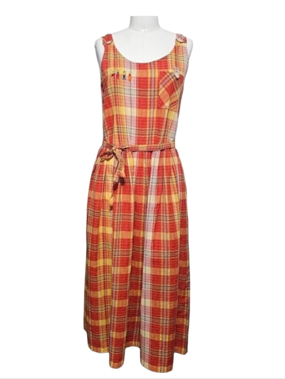 Vintage Nikki Saggaro Cotton Plaid pattern Preppy Sleeveless  Dress Sz S